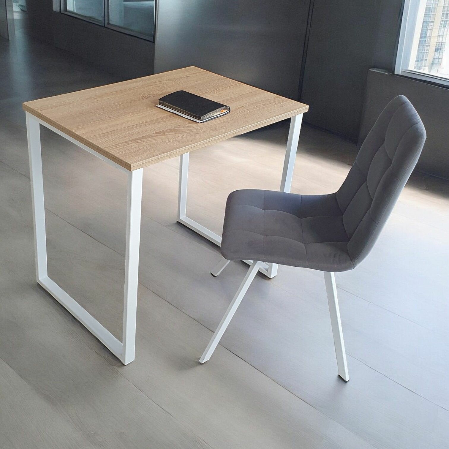 Стол лофт обеденный Дуб 110*60 см. Ножки лофт белые — фото 1