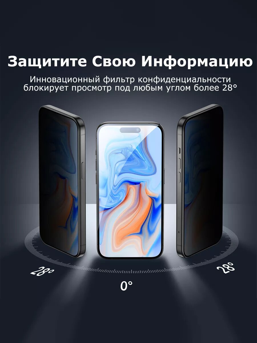 Защитное стекло на iphone 15 Plus антишпион — фото 1