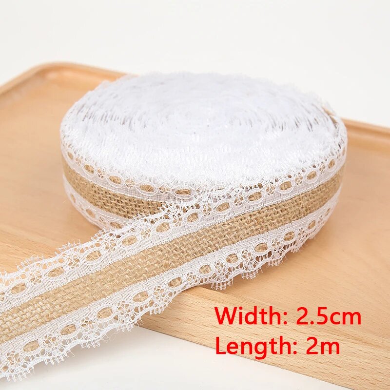 Кружевные джутовые ленты 25 см Белый 6A 2.5x2m