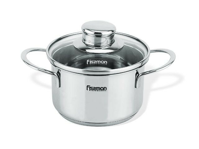 5272 FISSMAN Кастрюля BAMBINO 12x7,5см / 0,8 со стеклянной крышкой (нерж. сталь) Ручки-нерж. сталь; Крышка-стекло; Индукция