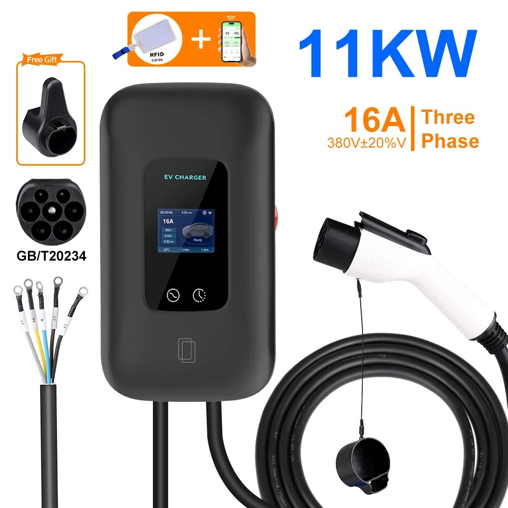ADPOW 7KW GBT EV Зарядное устройство Wallbox Регулируемый ток с управлением через приложение 11KW 22KW GB/T20234 Зарядная станция для электромобиля, 11KW 16A GBT, Тип 2