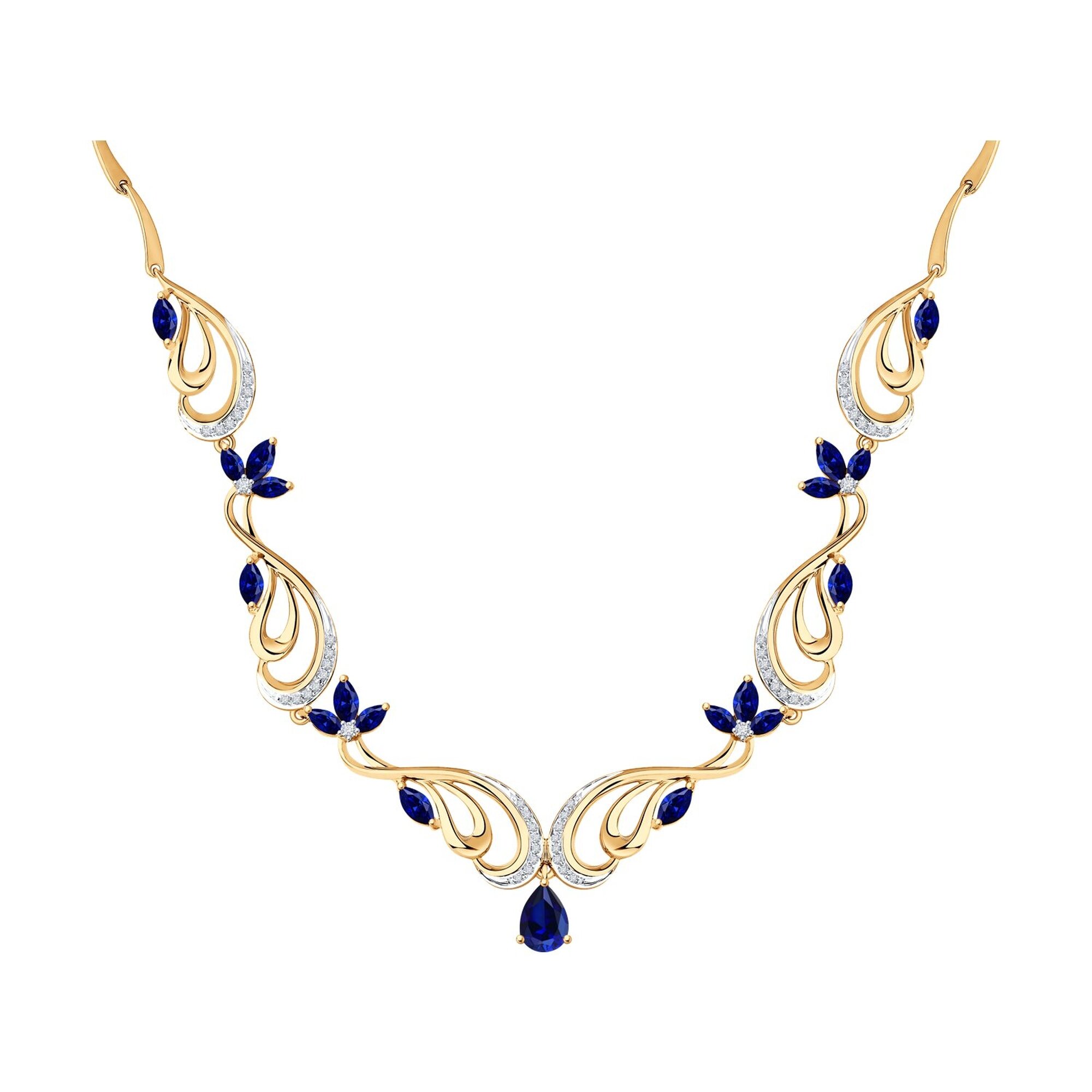 Колье, красное золото, 585 проба, бриллиант, сапфир