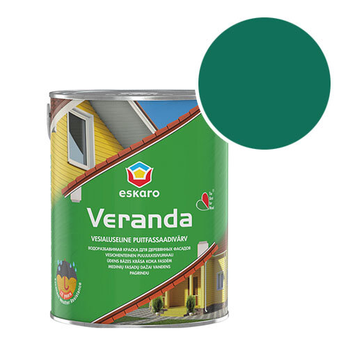 Краска фасадная по дереву Eskaro Veranda масляно-акриловая RAL 6016 (Бирюзово-зеленый - Turquoise green) 09 л