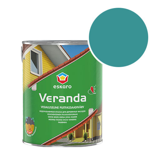 Краска фасадная по дереву Eskaro Veranda масляно-акриловая RAL 5018 (Бирюзово-синий - Turquoise blue) 09 л