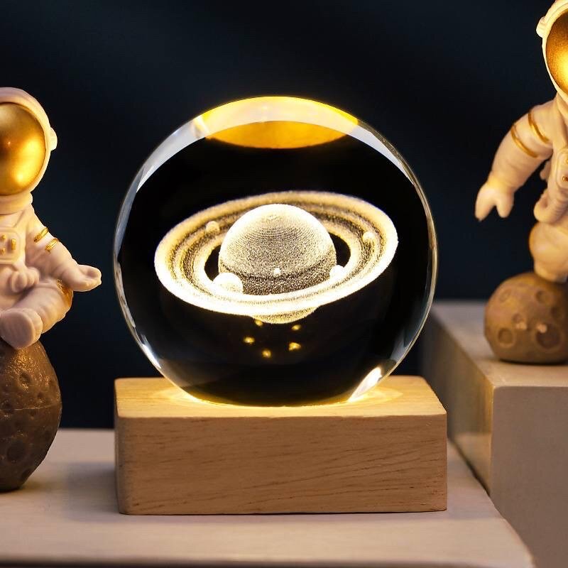 Светильник - ночник детский 3D "Сатурн" космос стеклянный шар 8см