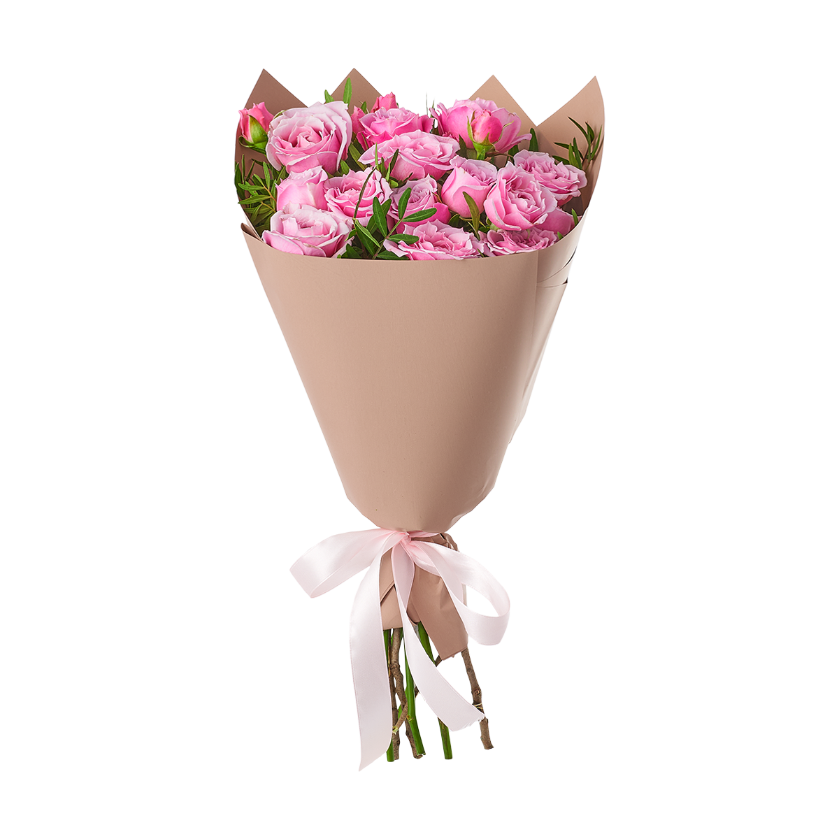Букет Flor2u, 5 малиновых кустовых пионовидных розы, высота 35 см, диаметр 18 см