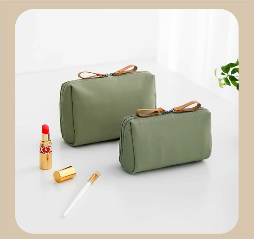 Органайзер для косметики, зелёная с бежевой подкладкой, 19х9х13 см, водоотталкивающая — фото 1