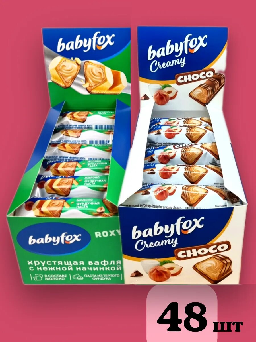 Вафельный батончик Baby Fox Roxy молоко и фундук, 48 шт.