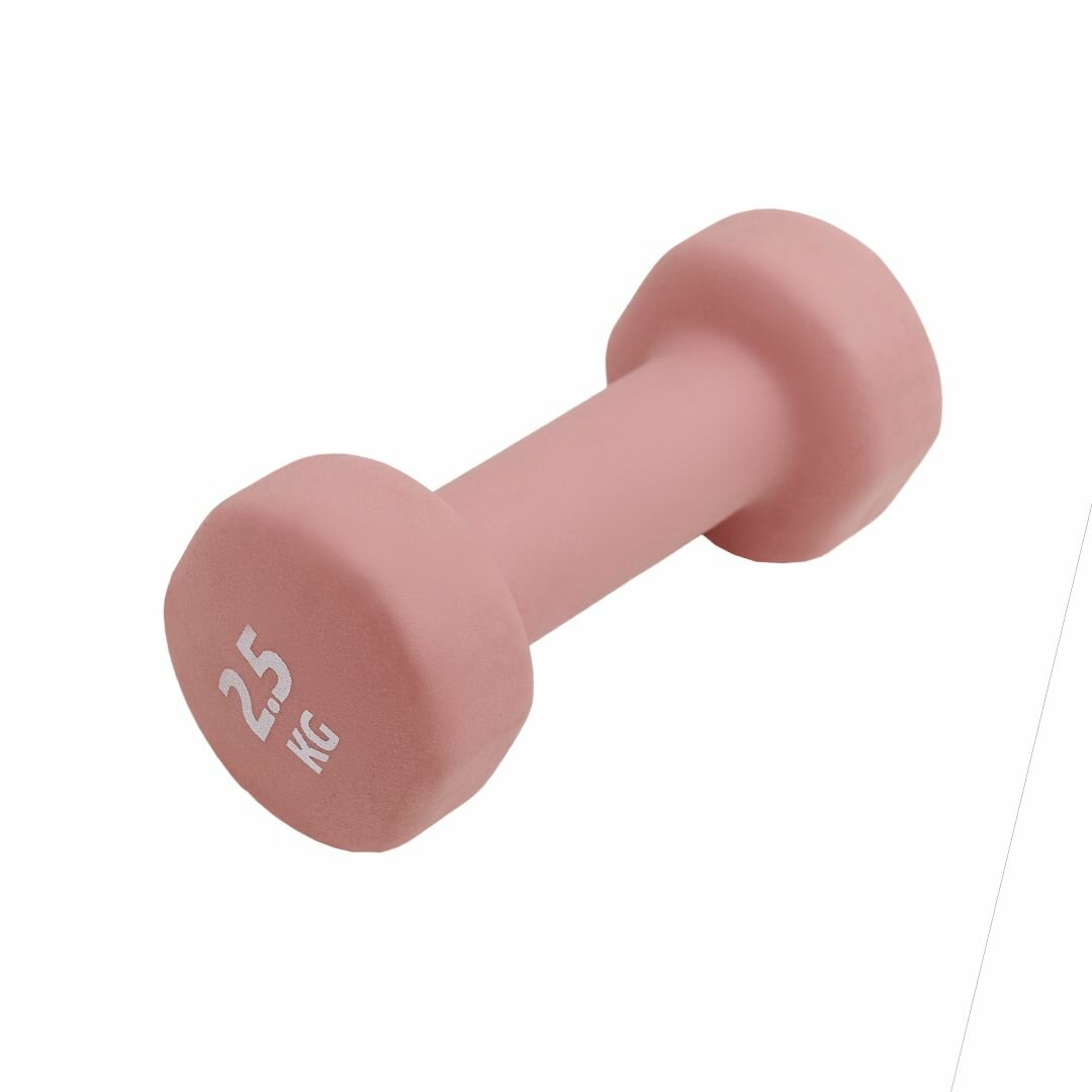 Гантели Kama, гексагональные, с неопреновым покрытием, 2,5 кг, пастельно-бордовые, 2 шт. — фото 1