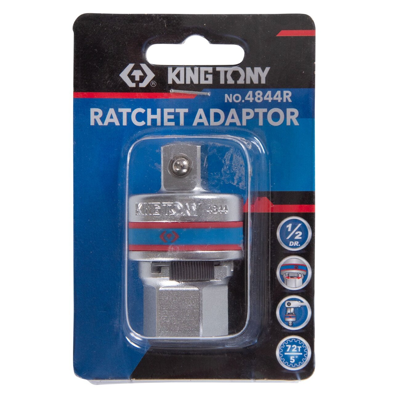 Переходник 1/2">1/2", трещоточный, 72 зубца KING TONY 4844R — фото 1