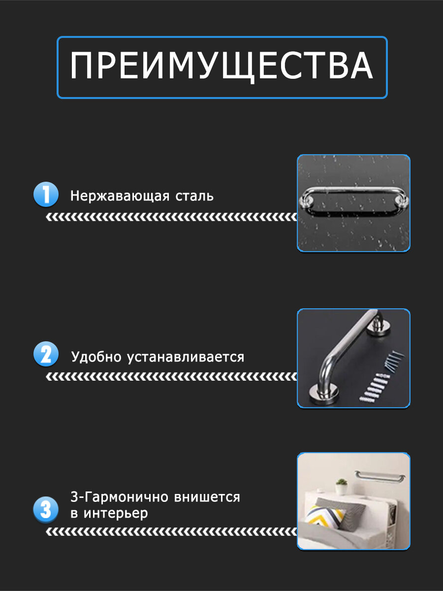 Опорный поручень для ванной комнаты и туалета 40cm — фото 1