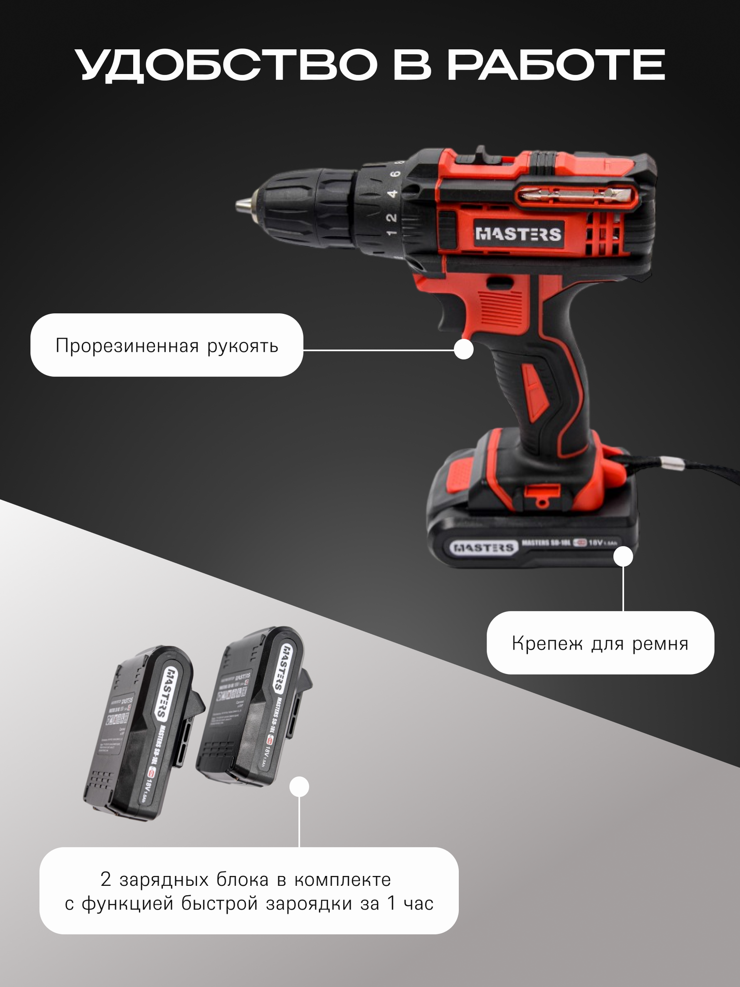 Дрель-шуруповерт аккумуляторная MASTERS SD-18L-2 — фото 1