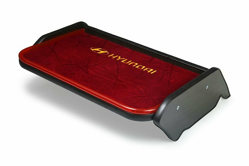 Столик для кабины грузовика Hyundai "78", откидной, ЛДСП/ткань, чёрный/красный