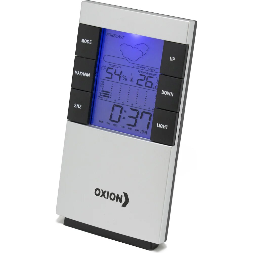 Комнатная настольная метеостанция с подсветкой OXION серая арт. OTM379