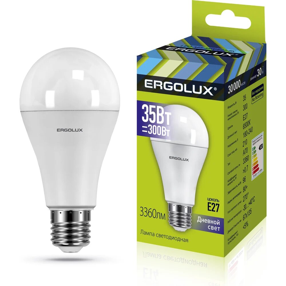 Ergolux LED-A70-35W-E27-6K Эл. лампа светодиодная ЛОН 35Вт E27 6500K 180-240В 14232