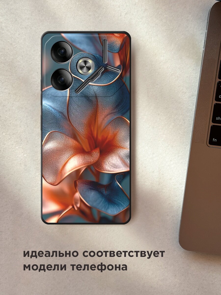 Черный матовый чехол на Tecno Pova 6 / Текно Пова 6 с принтом "Жемчужные цветы" — фото 1