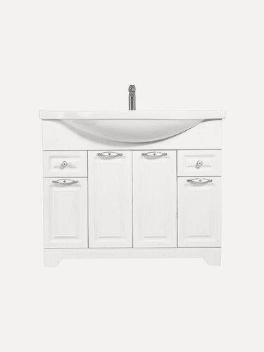 Изображение товара Тумба под раковину без столешницы Stella Polar Кармела 100 Люкс напольная, белая, матовая, из МДФ, тумба для ванной, с ящиками, с дверками