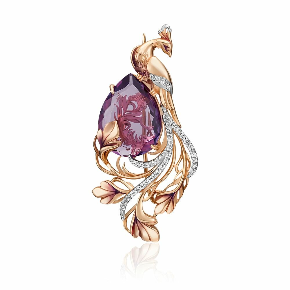 Брошь PLATINA, красное золото, 585 проба, топаз, эмаль, аметист