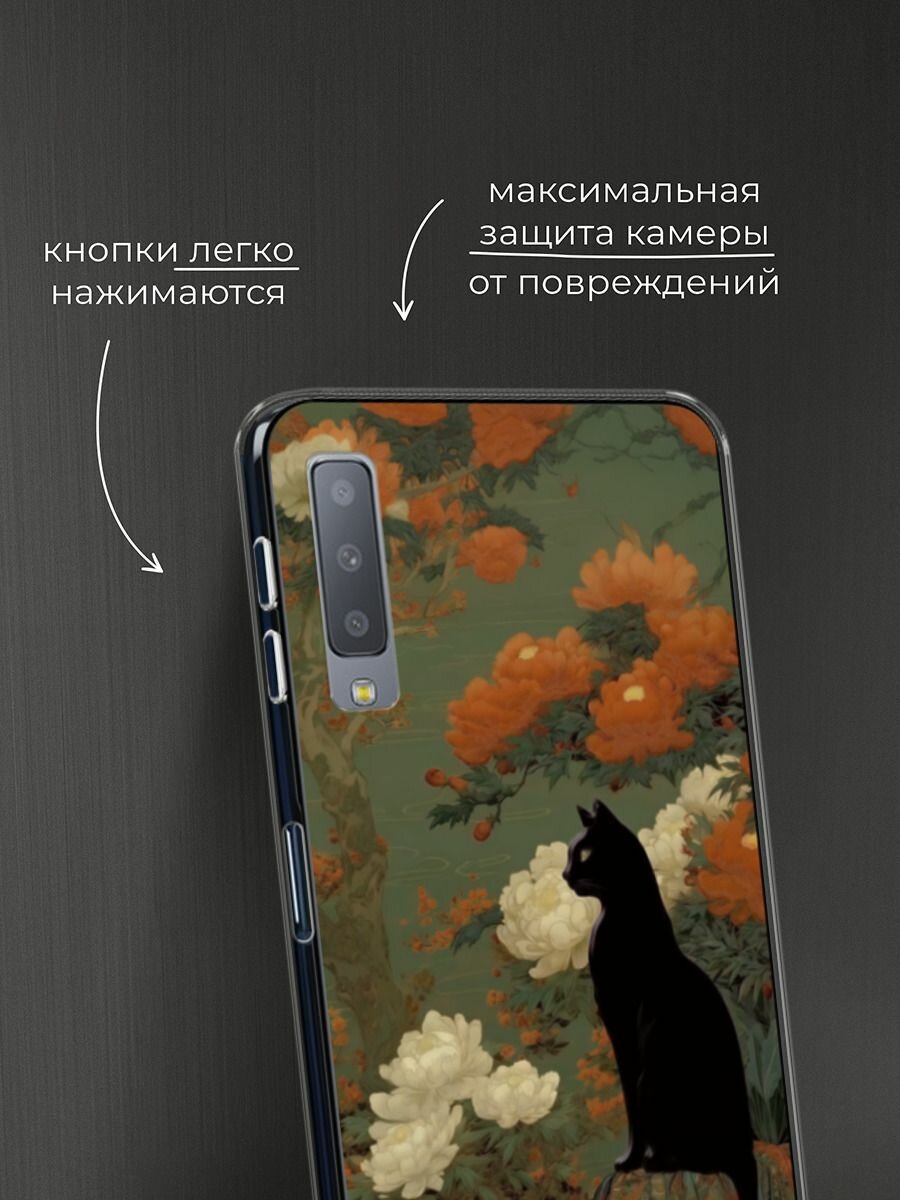 Чехол на Samsung Galaxy A7 2018 / Самсунг Галакси А7 2018 с принтом Black cat — фото 1