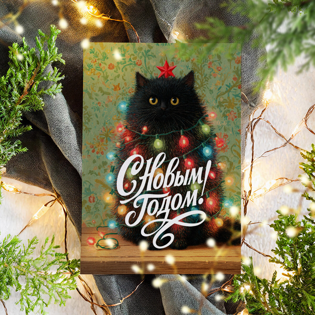 Новогодние винтажные открытки, Поздравительная открытка с Новым Годом , красивые яркие принты, формат А5