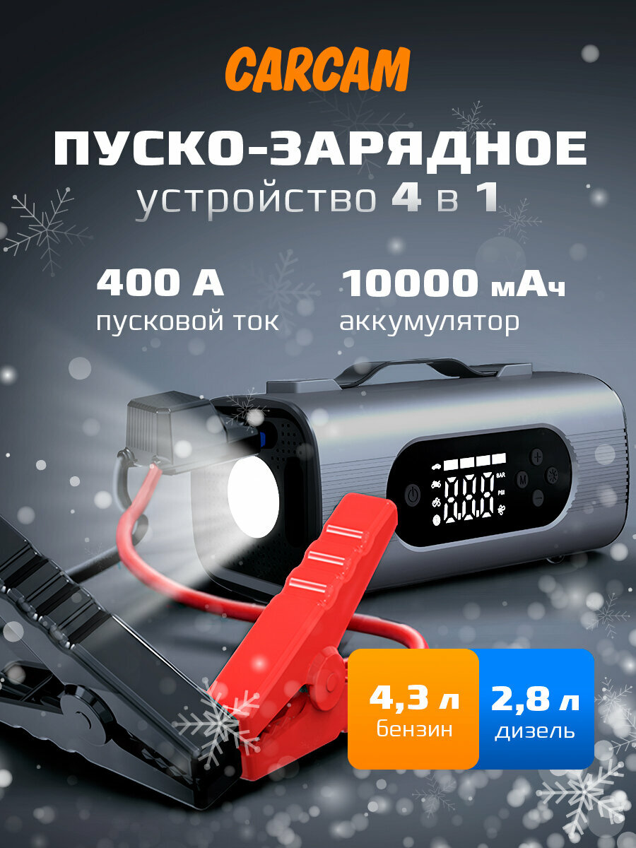 Пуско-зарядное устройство CARCAM 8in1 Jump Starter+Air Pump+Vacuum Cleaner+Tire Pressure+Blower+Power Bank+Led Light 10000mAh(CCMJS8)