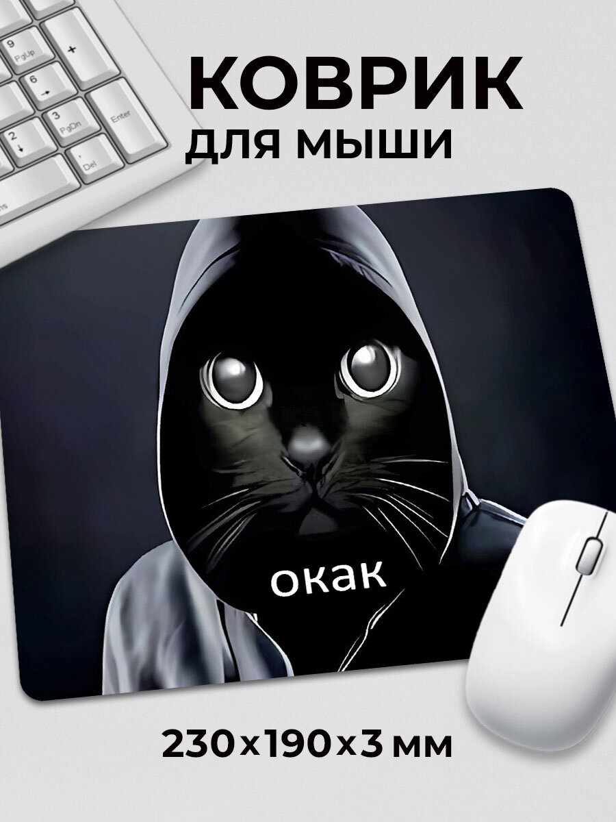 Коврик для мышки мем прикол Кот Окак в капюшоне