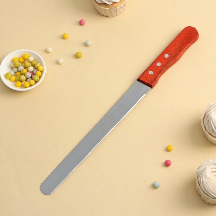 Нож для бисквита двусторонний с крупными зубцами и ровным краем лезвие 25 см толщина лезвия 09 мм