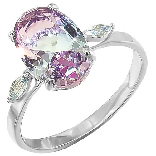 фото Pokrovsky серебряное кольцо с ювелирным стеклом розово-голубым и синтетическим кварцем голубым 1100906-30355, размер 17