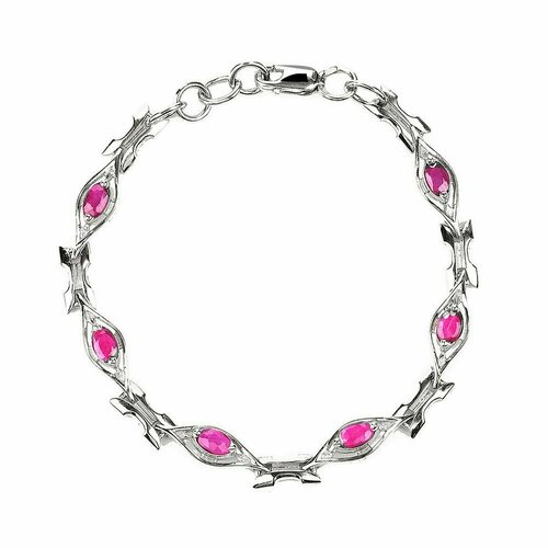 Браслет-цепочка CORDE Серебряный браслет с натуральными рубинами., серебро, 925 проба, родирование, рубин, длина 18 см.