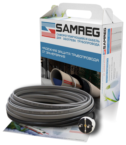 Готовый комплект греющего кабеля саморегулирующегося Samreg 16-2 (12м) для обогрева труб снаружи 16Вт