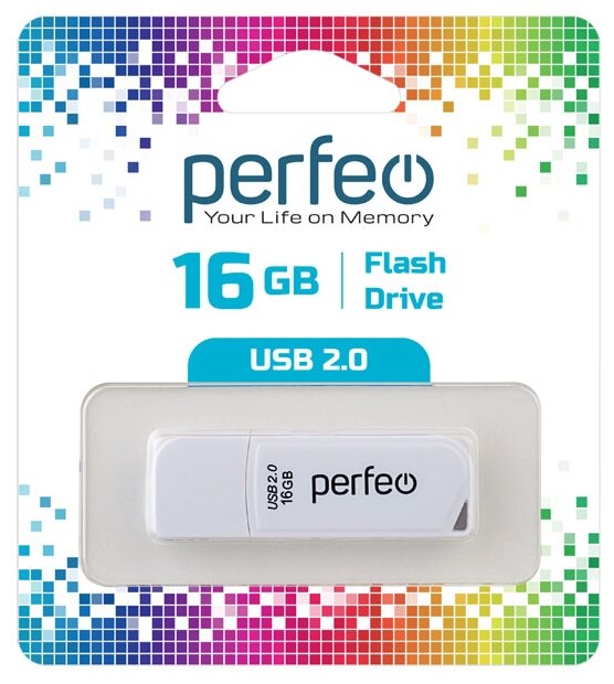 Flash накопитель 16GB белый USB 2.0 - PF-C10W016 BL1 (PERFEO)(код 15315)