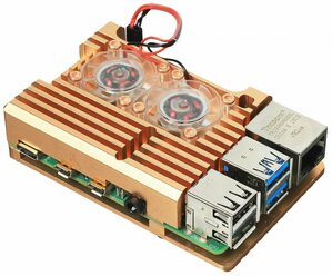 Корпус для Raspberry Pi 4 с вентиляторами (алюминий / золотой)