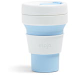 Многоразовый складной стакан STOJO с крышкой для кофе с собой из пищевого силикона / Стакан для кофе / Кружка для кофе 355 мл, цвет Sky - изображение