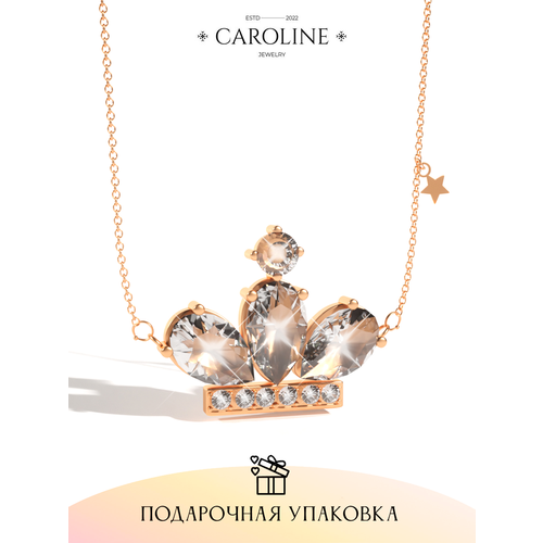 Колье Caroline Jewelry, кристалл, длина 45 см, золотой