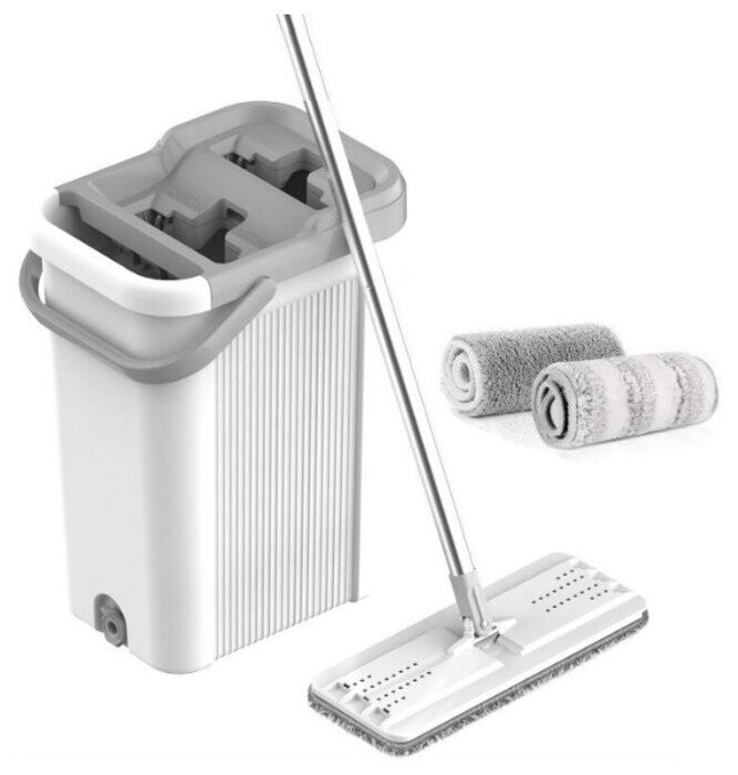 фото Комплект для уборки Flat Mop самоочищающаяся швабра и ведро с отжимом Триумф Мини