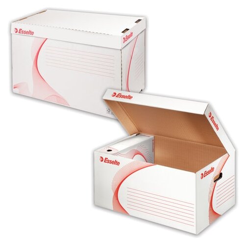 Короб архивный (265х560х380 мм), с крышкой, гофрокартон, белый, ESSELTE 