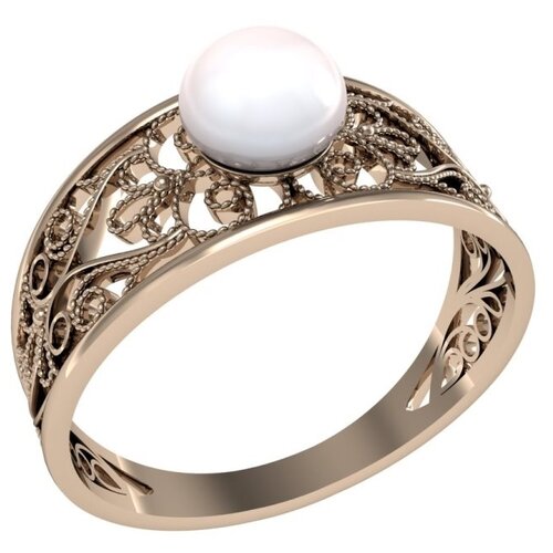 фото Приволжский ювелир кольцо с 1 жемчугом из серебра с позолотой 262873-zm07, размер 17.5
