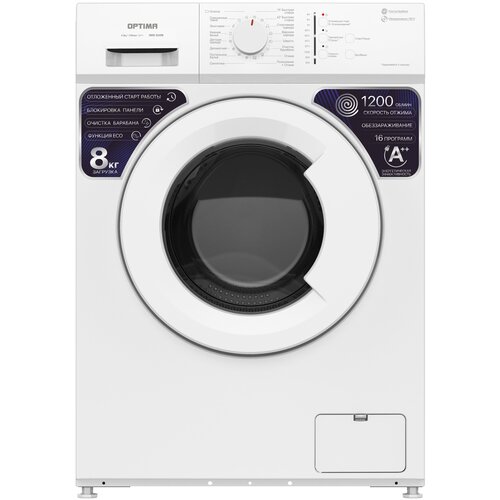Стиральная машина OPTIMA OWM-8248W 8 кг1200 об16 режтемп90СобеззараживA белый 2897000₽