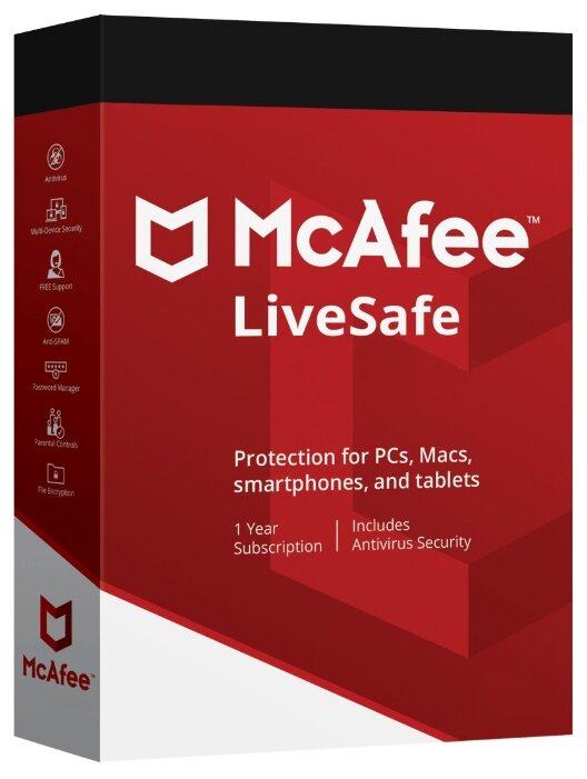 Антивирус McAfee LiveSafe (неограниченное кол-во устройств, 1 год) только лицензия