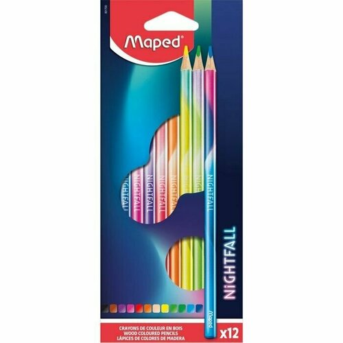 Карандаши 12 цветов Maped NIGHTFALL деревянные, декорированные, европодвес