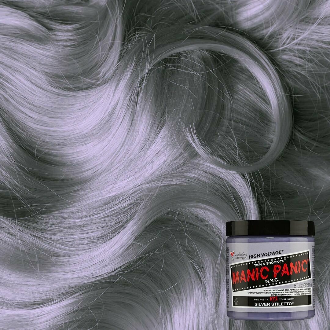 MANIC PANIC Серая краска для волос профессиональная Classic Silver Stiletto 237 мл хеллоуин, без аммиака пигмент прямого действия