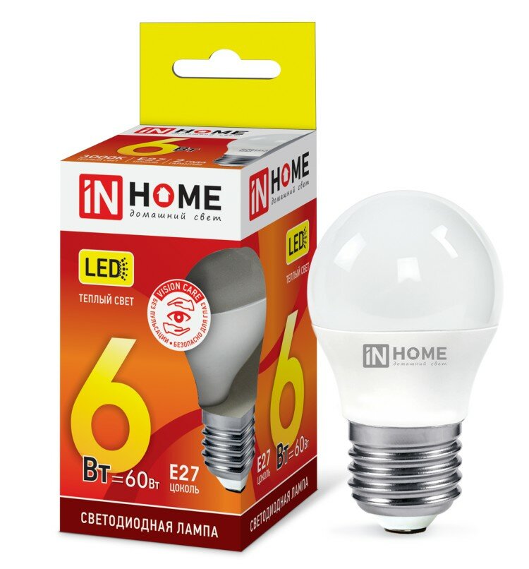 Лампа светодиодная IN HOME LED-VC (4690612020525), E27, P45, 6 Вт, 3000 К - фотография № 15