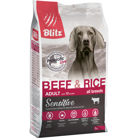 Корм сухой Blitz (pet) Blitz ADULT BEEF & RICE для взрослых собак всех пород Говядина и Рис 2кг