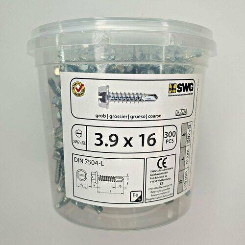 Саморез по металлу DIN 7504 L 3.9x16 (300 pcs) SWG, Германия