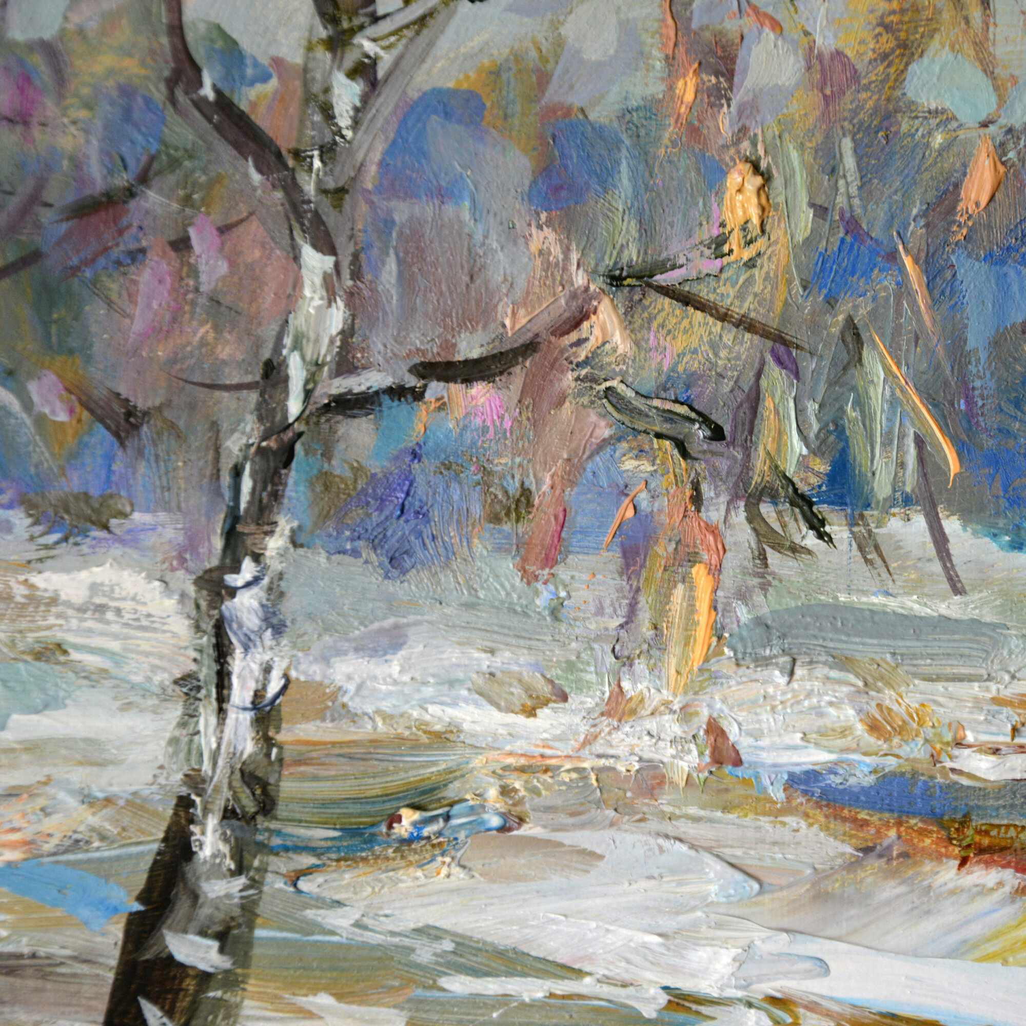 Картина маслом "Мартовский пейзаж" 30х40 см, в раме, авторская работа