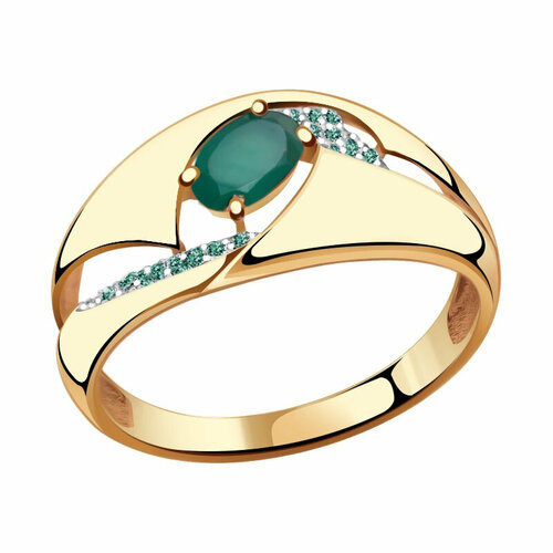 Кольцо Яхонт, золото, 585 проба, агат, фианит, размер 17.5, зеленый