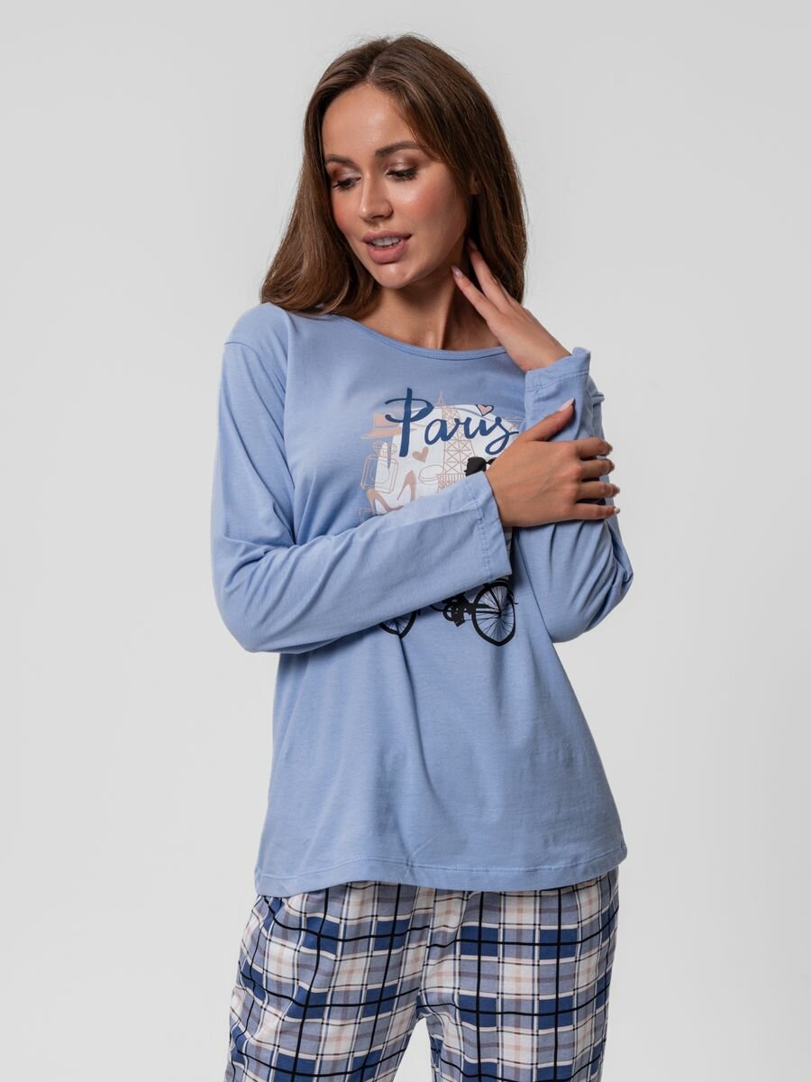 Пижама со штанами и футболкой-50 синий - фотография № 3