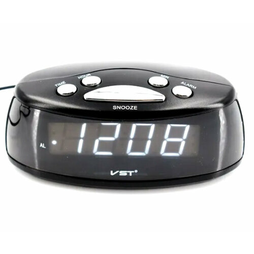 Часы настольные сетевые VST-773, белое свечение черный, белый