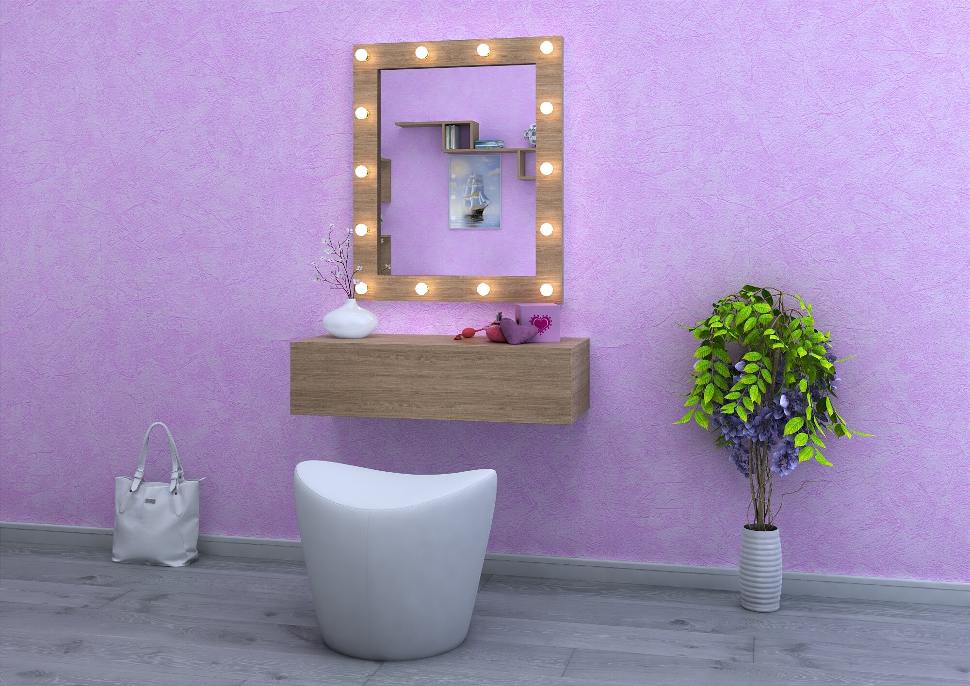 Туалетный столик Cutie гримерный (для макияжа), подвесная консоль, Дуб Сонома - фотография № 6
