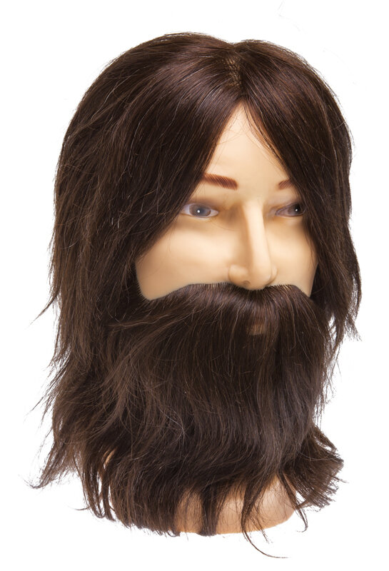 Голова-манекен мужская учебная DEWAL "шатен" для парикмахеров, натуральные волосы с усами и бородой 35 см M-880BD-6